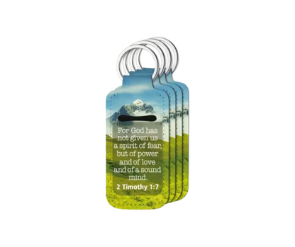 Blue mountain Bible Verse Keychain – For God has not given us a spirit of fear – Scripture ChapStick Holder.