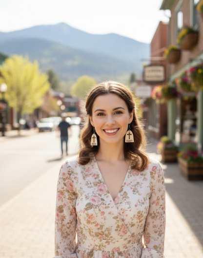 He Is Risen Earrings by Whittled Grace Gifts — wooden cross earrings engraved with the word “RISEN,” inspired by Matthew 28:6, symbolizing resurrection and faith.