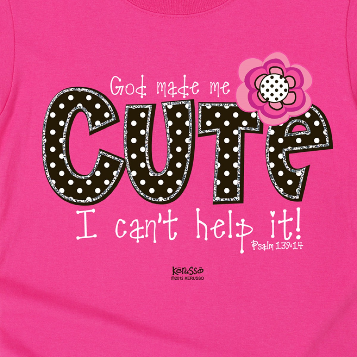 Pink youth Christian T-shirt with “Cute” design inspired by Psalm 139:14