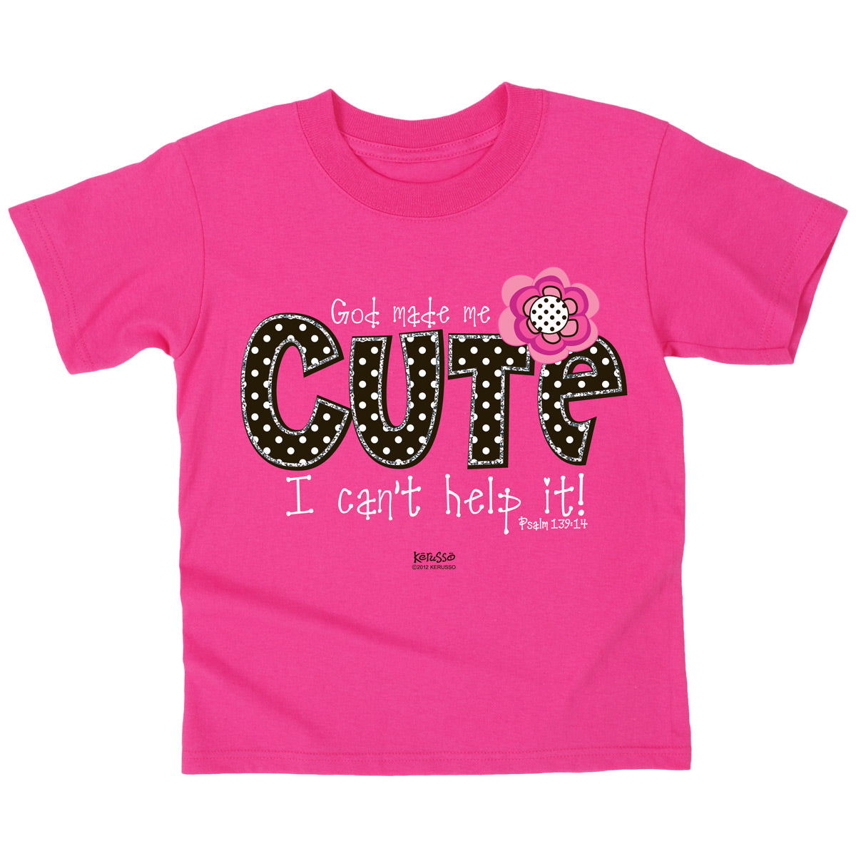 Pink youth Christian T-shirt with “Cute” design inspired by Psalm 139:14
