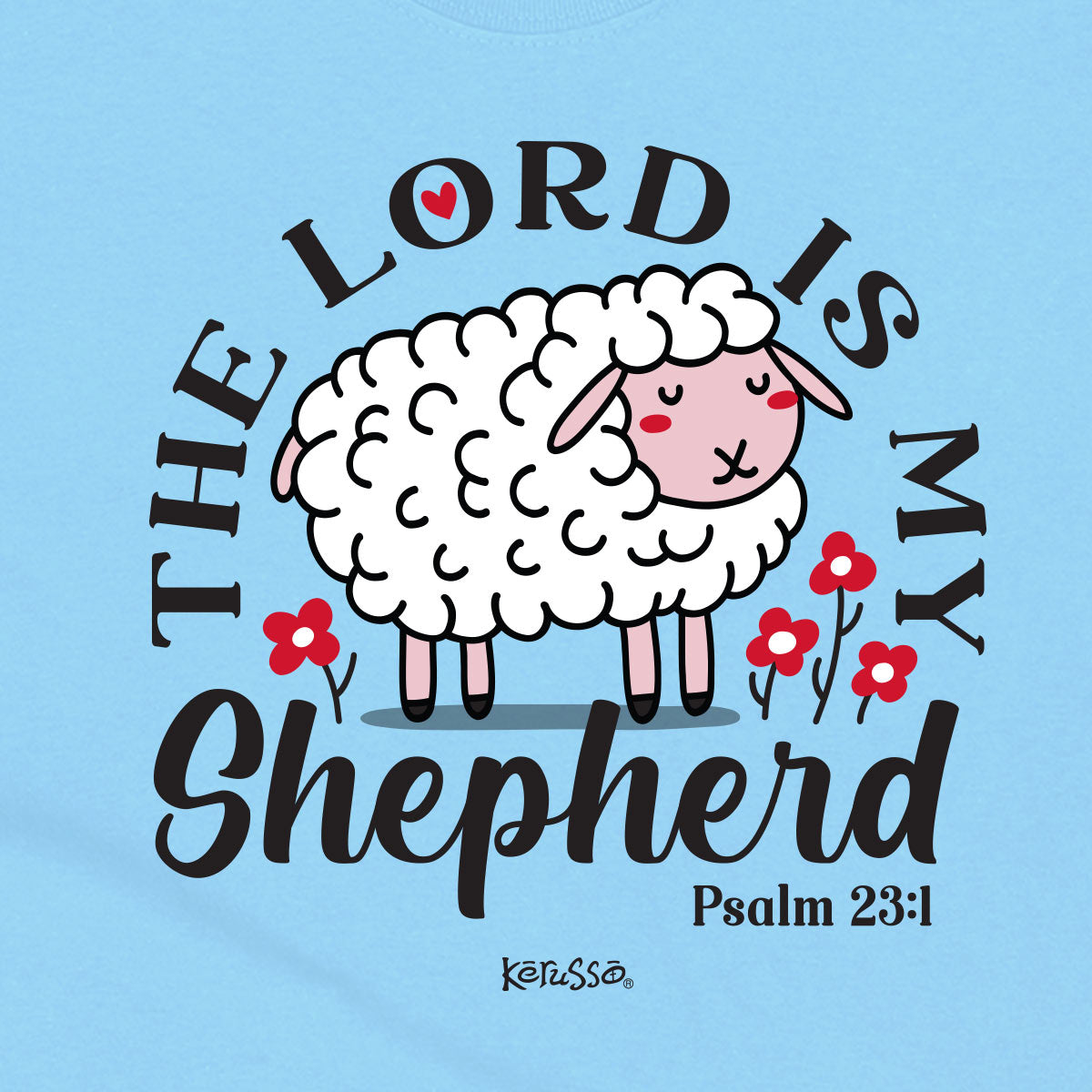 Youth “My Shepherd” Christian T-shirt in light blue featuring a lamb design inspired by Psalm 23