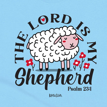 Youth “My Shepherd” Christian T-shirt in light blue featuring a lamb design inspired by Psalm 23