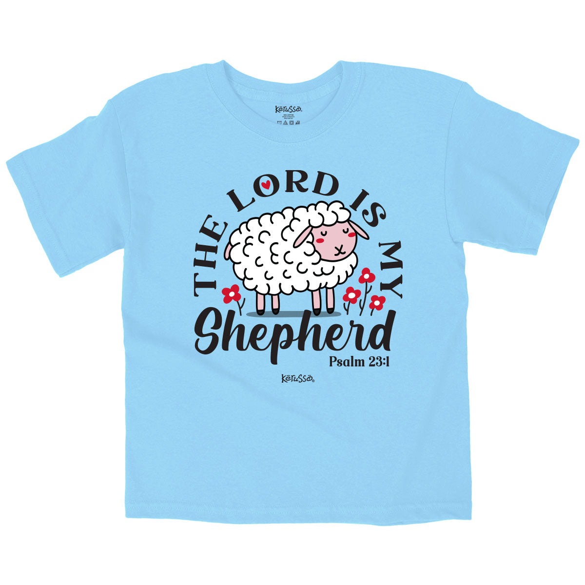 Youth “My Shepherd” Christian T-shirt in light blue featuring a lamb design inspired by Psalm 23