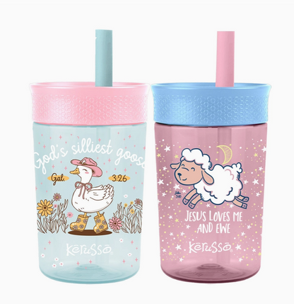 Kerusso Christian kids cup with goose illustration Galatians 3:26 faith drinkware for children