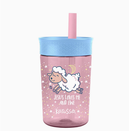 Kerusso Jesus Loves Me and Ewe kids cup John 3:16 Christian toddler straw cup