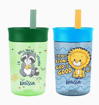 Kerusso kids cup with lion illustration I'm Not Lion God Is Good Psalm 145:9 Christian drinkware