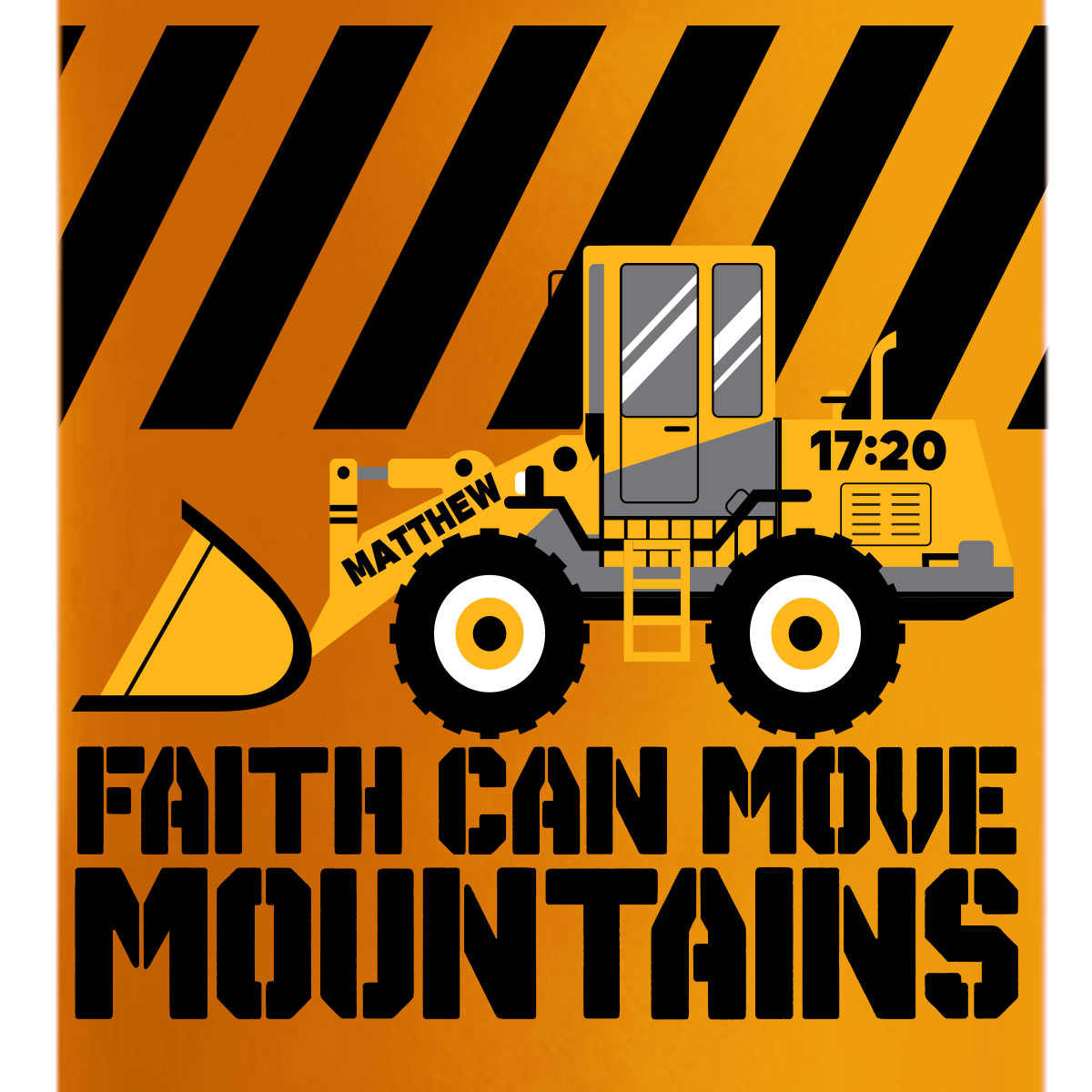 Orange kids Christian sports bottle with Front Loader construction vehicle design
