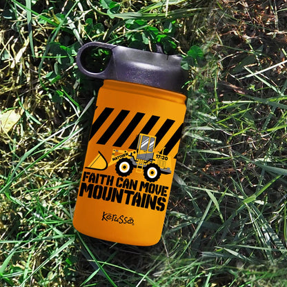 Orange kids Christian sports bottle with Front Loader construction vehicle design