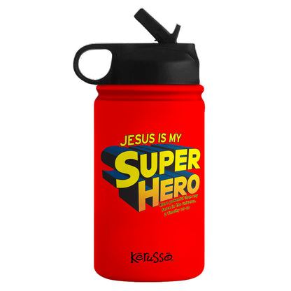 Kids Christian stainless steel sports bottle with Super Hero design