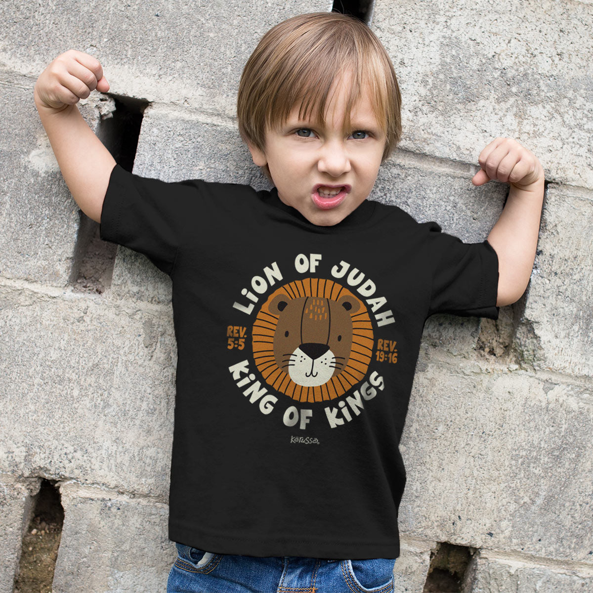 Black youth Christian T-shirt with Lion of Judah design celebrating King Jesus