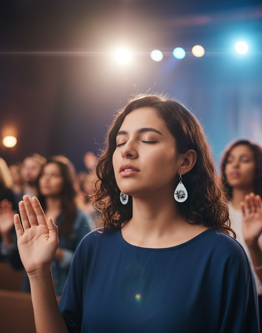 Made to Worship Earrings by Whittled Grace Gifts – teardrop earrings featuring a cross and the words ‘Made to Worship.’ Christian faith jewelry inspired by Psalm 95:6.