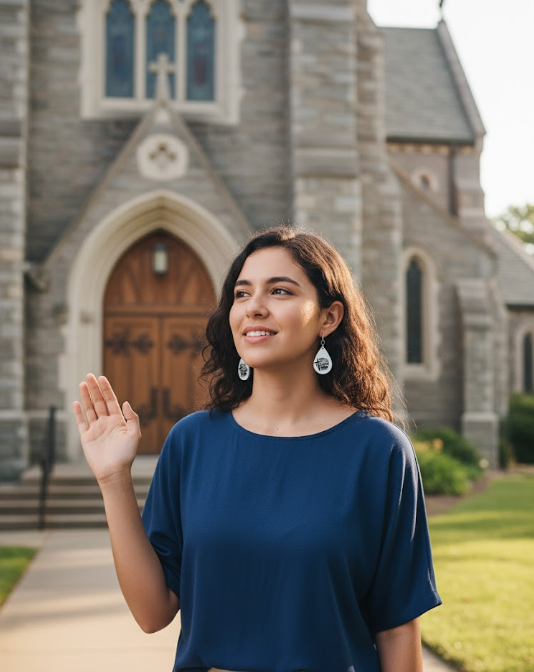 Made to Worship Earrings by Whittled Grace Gifts – teardrop earrings featuring a cross and the words ‘Made to Worship.’ Christian faith jewelry inspired by Psalm 95:6.