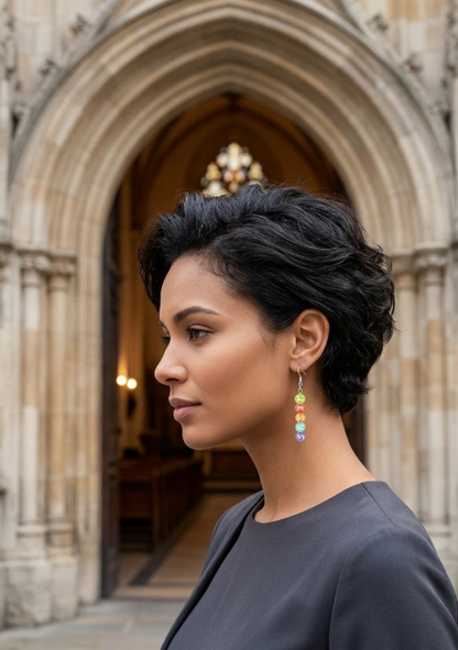 Faith-inspired Name Above All Earrings featuring colorful letter beads spelling “JESUS” — letter colors may vary. Lightweight, hypoallergenic, and full of joy.