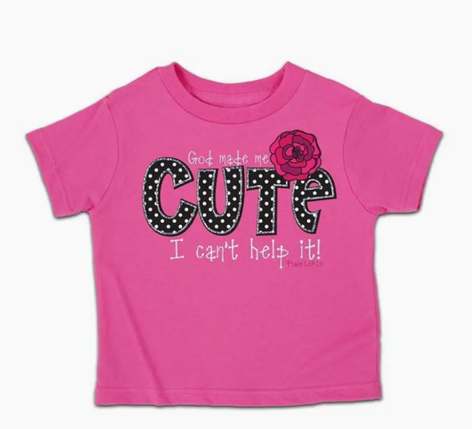 Pink youth Christian T-shirt with “Cute” design inspired by Psalm 139:14