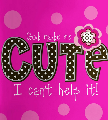 Pink Christian kids water bottle with God Made Me Cute I Can't Help It message Kerusso stainless steel children drink cup